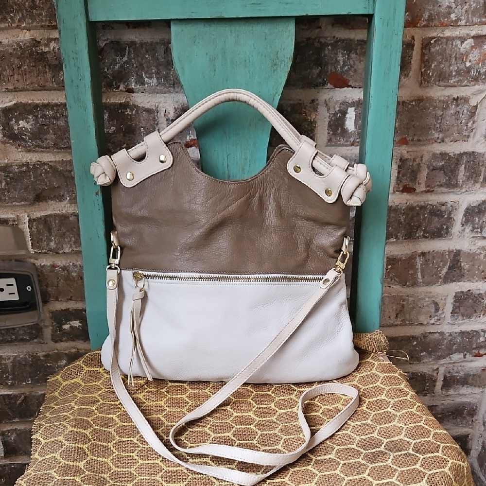 Pietro NYC Leather Satcher Crossbody Two Tone Bag